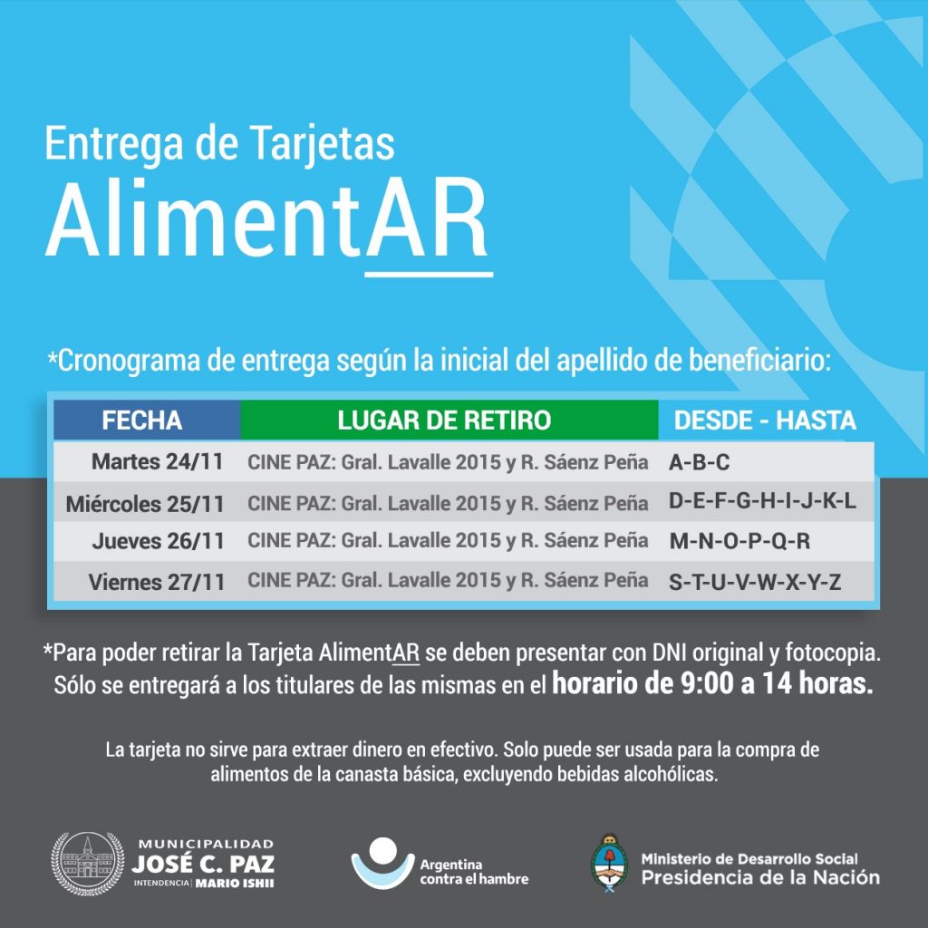 entrega de tarjetas alimentar en José c. Paz