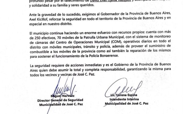 José C Paz le exige a la provincia más seguridad